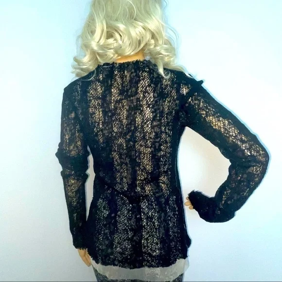 Pete Wool Sweater – Crew Neck, Long Sleeves, Raw Edge Hem – Black & Tan - Picture 7 of 13